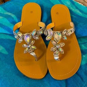 Silver jeweled sandals.  size 9, wide width.
